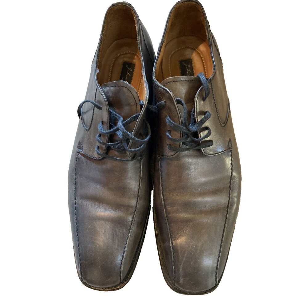 Men's Johnston & Murphy Lace Up Dress Shoes Gray Leather Size 11 M Made In Italy